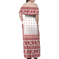 Antique Croatia Folk Embroidery Inspired Pattern Family Matching Off Shoulder Maxi Dress and Hawaiian Shirt Roses and Peacocks - Wonder Print Shop