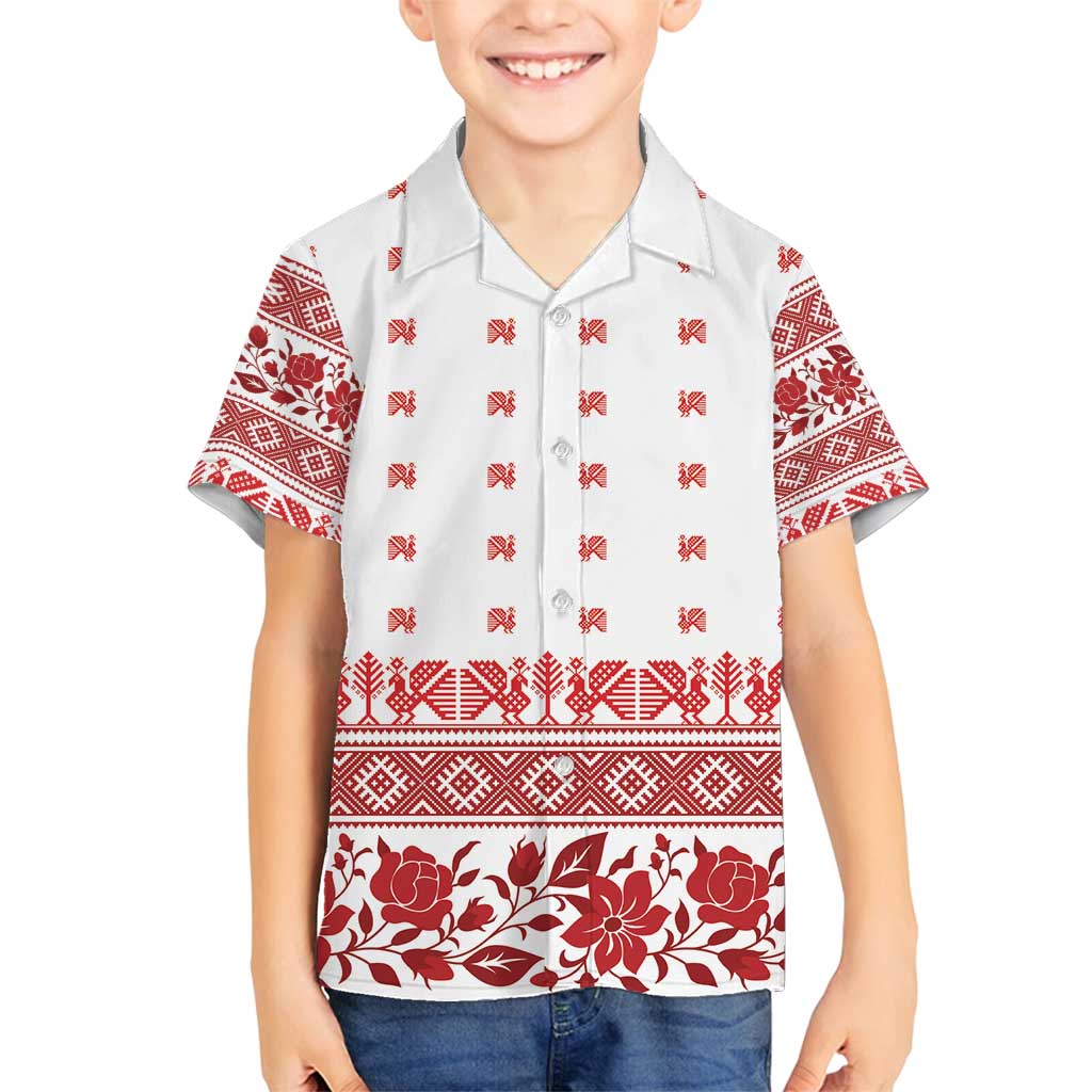 Antique Croatia Folk Embroidery Inspired Pattern Family Matching Off Shoulder Maxi Dress and Hawaiian Shirt Roses and Peacocks - Wonder Print Shop