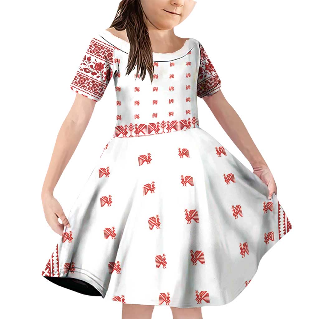 Antique Croatia Folk Embroidery Inspired Pattern Family Matching Off Shoulder Short Dress and Hawaiian Shirt Roses and Peacocks - Wonder Print Shop