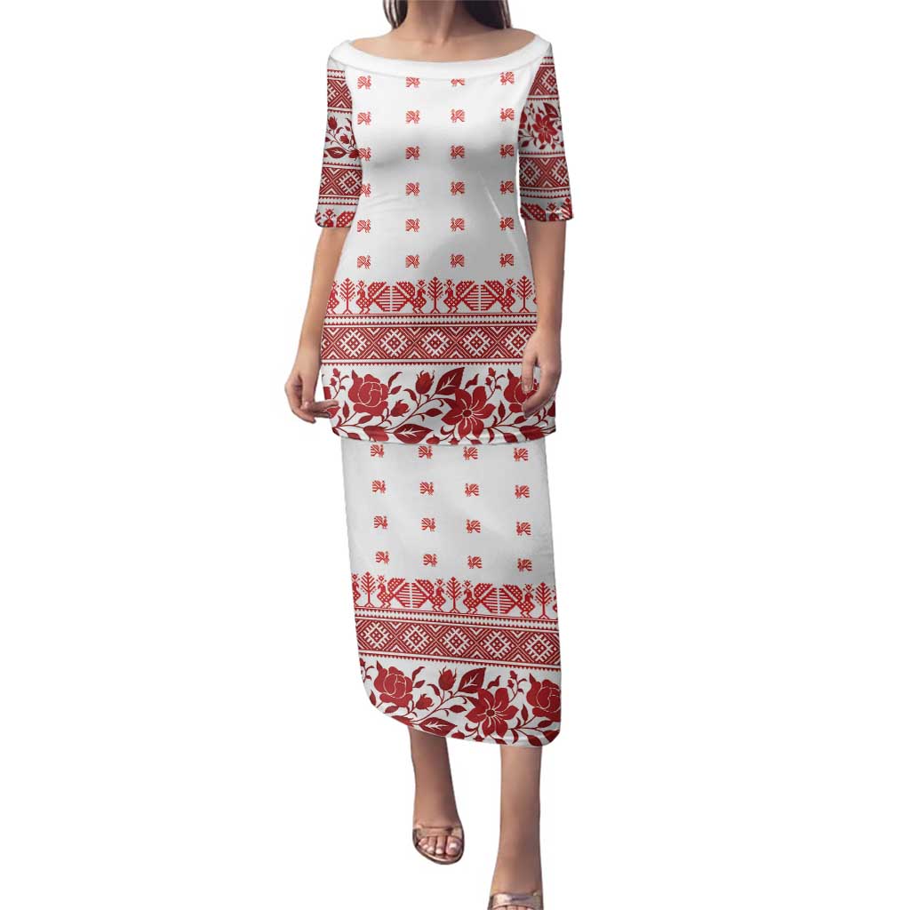 Antique Croatia Folk Embroidery Inspired Pattern Family Matching Puletasi and Hawaiian Shirt Roses and Peacocks - Wonder Print Shop