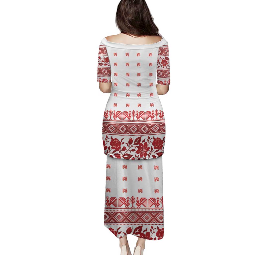 Antique Croatia Folk Embroidery Inspired Pattern Family Matching Puletasi and Hawaiian Shirt Roses and Peacocks - Wonder Print Shop