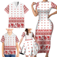 Antique Croatia Folk Embroidery Inspired Pattern Family Matching Short Sleeve Bodycon Dress and Hawaiian Shirt Roses and Peacocks - Wonder Print Shop