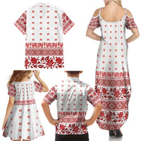 Antique Croatia Folk Embroidery Inspired Pattern Family Matching Summer Maxi Dress and Hawaiian Shirt Roses and Peacocks - Wonder Print Shop