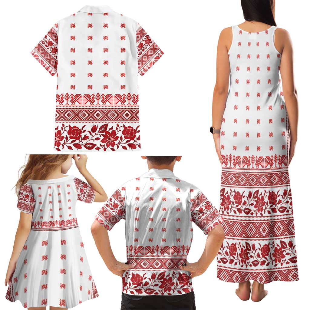 Antique Croatia Folk Embroidery Inspired Pattern Family Matching Tank Maxi Dress and Hawaiian Shirt Roses and Peacocks - Wonder Print Shop