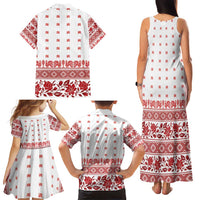 Antique Croatia Folk Embroidery Inspired Pattern Family Matching Tank Maxi Dress and Hawaiian Shirt Roses and Peacocks - Wonder Print Shop
