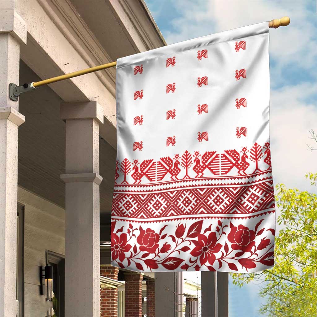 Antique Croatia Folk Embroidery Inspired Pattern Garden Flag Roses and Peacocks - Wonder Print Shop