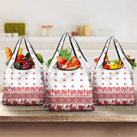 Antique Croatia Folk Embroidery Inspired Pattern Grocery Bag Roses and Peacocks - Wonder Print Shop