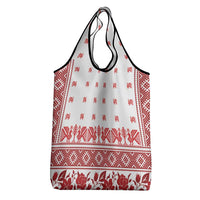 Antique Croatia Folk Embroidery Inspired Pattern Grocery Bag Roses and Peacocks - Wonder Print Shop