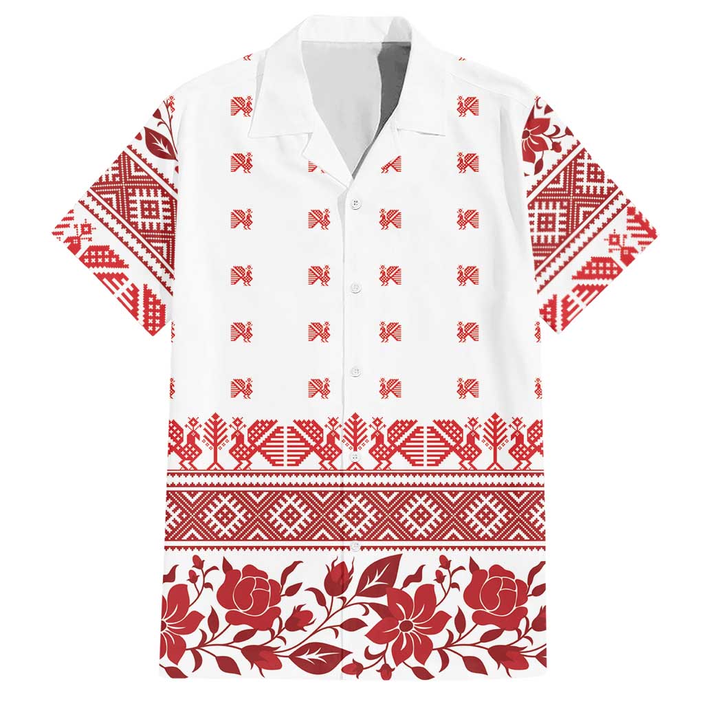 Antique Croatia Folk Embroidery Inspired Pattern Hawaiian Shirt Roses and Peacocks - Wonder Print Shop