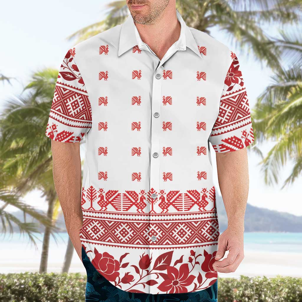 Antique Croatia Folk Embroidery Inspired Pattern Hawaiian Shirt Roses and Peacocks - Wonder Print Shop