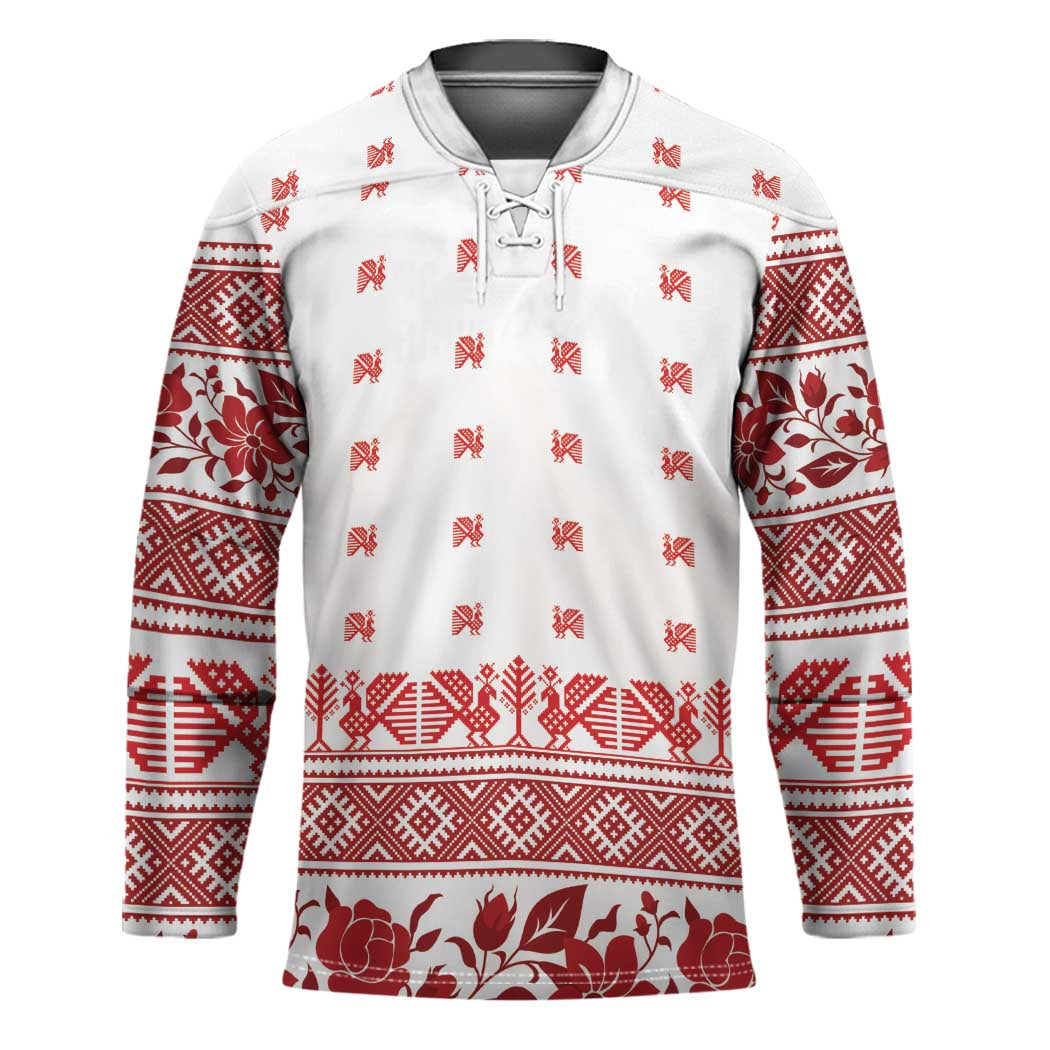 Antique Croatia Folk Embroidery Inspired Pattern Hockey Jersey Roses and Peacocks - Wonder Print Shop