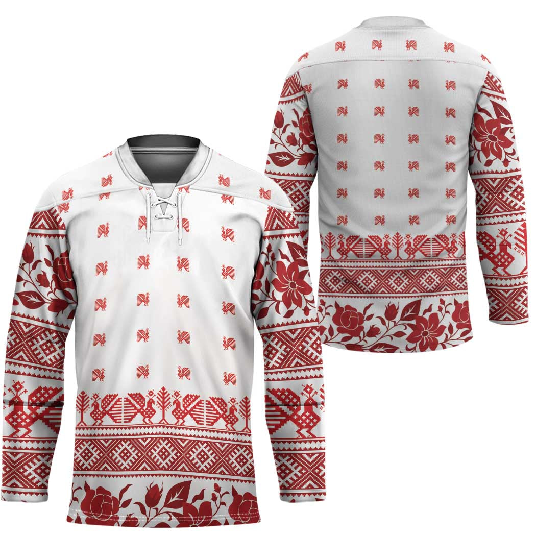 Antique Croatia Folk Embroidery Inspired Pattern Hockey Jersey Roses and Peacocks - Wonder Print Shop