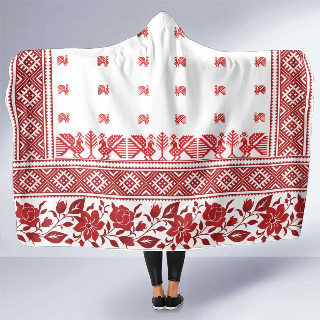 Antique Croatia Folk Embroidery Inspired Pattern Hooded Blanket Roses and Peacocks - Wonder Print Shop