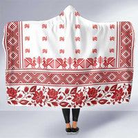 Antique Croatia Folk Embroidery Inspired Pattern Hooded Blanket Roses and Peacocks - Wonder Print Shop