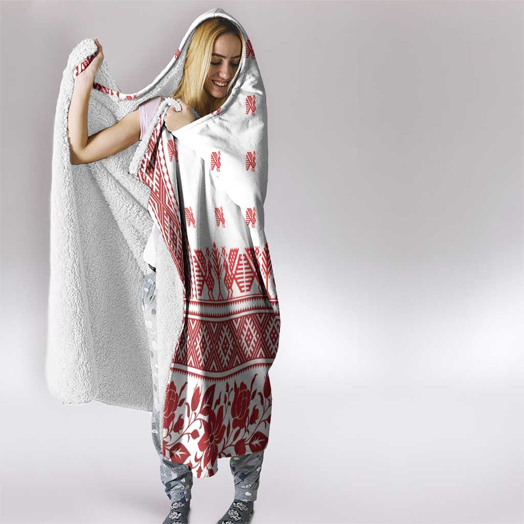 Antique Croatia Folk Embroidery Inspired Pattern Hooded Blanket Roses and Peacocks - Wonder Print Shop