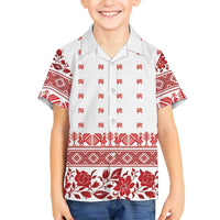 Antique Croatia Folk Embroidery Inspired Pattern Kid Hawaiian Shirt Roses and Peacocks - Wonder Print Shop