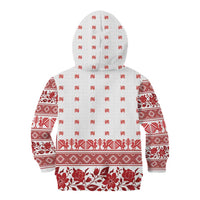 Antique Croatia Folk Embroidery Inspired Pattern Kid Hoodie Roses and Peacocks - Wonder Print Shop