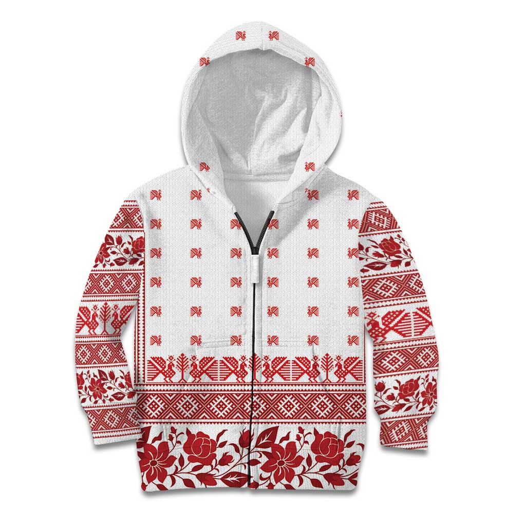 Antique Croatia Folk Embroidery Inspired Pattern Kid Hoodie Roses and Peacocks - Wonder Print Shop