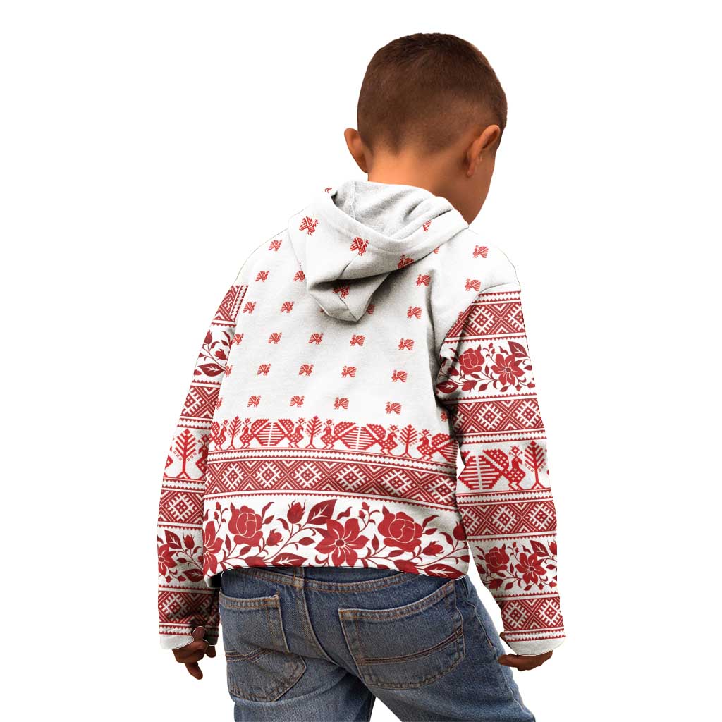 Antique Croatia Folk Embroidery Inspired Pattern Kid Hoodie Roses and Peacocks - Wonder Print Shop