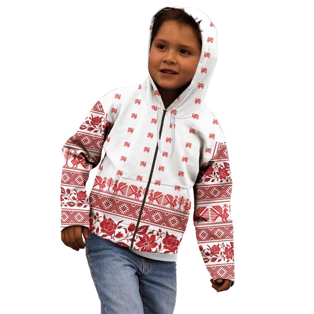 Antique Croatia Folk Embroidery Inspired Pattern Kid Hoodie Roses and Peacocks - Wonder Print Shop