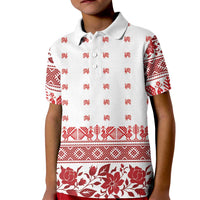 Antique Croatia Folk Embroidery Inspired Pattern Kid Polo Shirt Roses and Peacocks - Wonder Print Shop