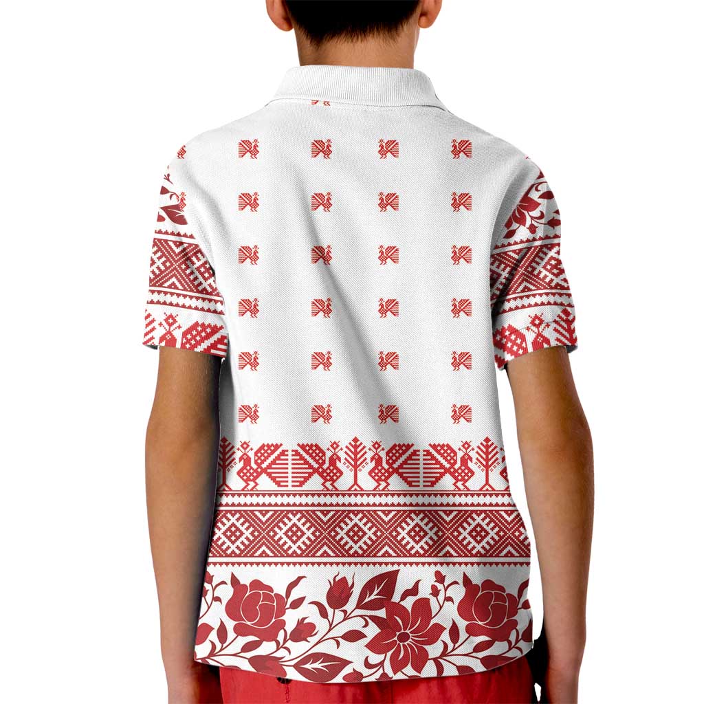 Antique Croatia Folk Embroidery Inspired Pattern Kid Polo Shirt Roses and Peacocks - Wonder Print Shop