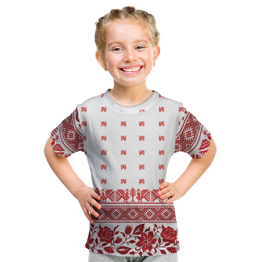 Antique Croatia Folk Embroidery Inspired Pattern Kid T Shirt Roses and Peacocks - Wonder Print Shop