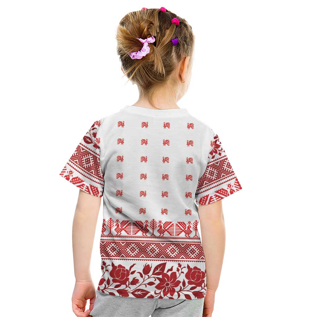 Antique Croatia Folk Embroidery Inspired Pattern Kid T Shirt Roses and Peacocks - Wonder Print Shop