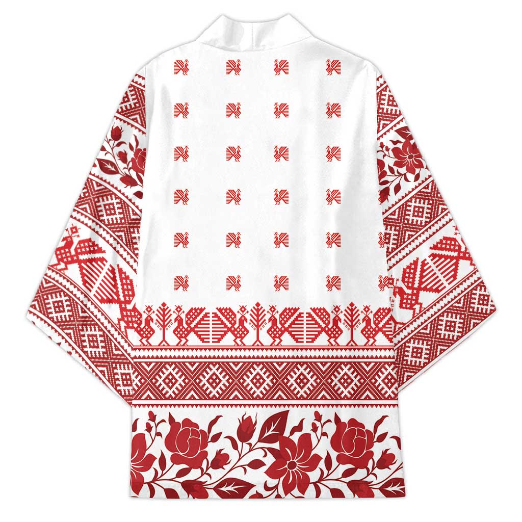 Antique Croatia Folk Embroidery Inspired Pattern Kimono Roses and Peacocks - Wonder Print Shop