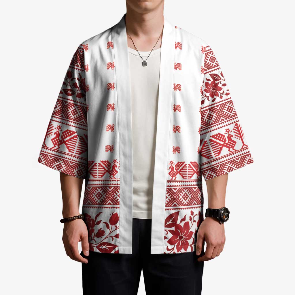 Antique Croatia Folk Embroidery Inspired Pattern Kimono Roses and Peacocks - Wonder Print Shop