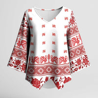 Antique Croatia Folk Embroidery Inspired Pattern Kimono Sleeve Blouse Roses and Peacocks - Wonder Print Shop