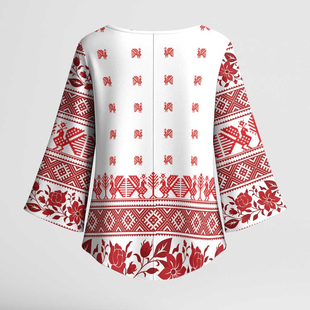 Antique Croatia Folk Embroidery Inspired Pattern Kimono Sleeve Blouse Roses and Peacocks - Wonder Print Shop