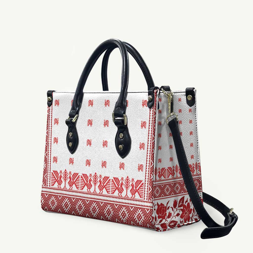 Antique Croatia Folk Embroidery Inspired Pattern Leather Bag Roses and Peacocks - Wonder Print Shop