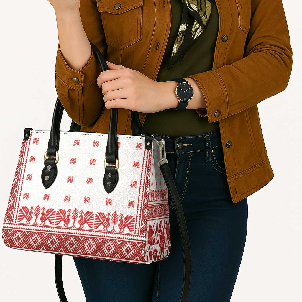 Antique Croatia Folk Embroidery Inspired Pattern Leather Bag Roses and Peacocks - Wonder Print Shop