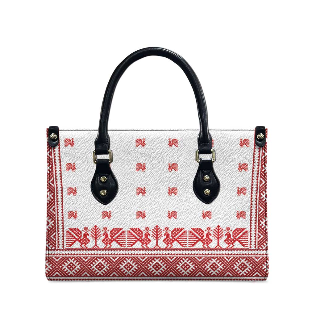 Antique Croatia Folk Embroidery Inspired Pattern Leather Bag Roses and Peacocks - Wonder Print Shop