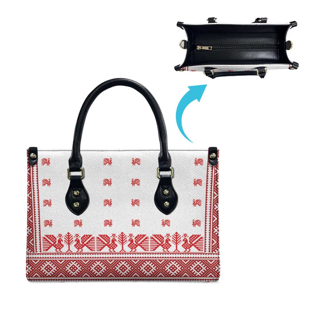 Antique Croatia Folk Embroidery Inspired Pattern Leather Bag Roses and Peacocks - Wonder Print Shop