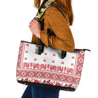 Antique Croatia Folk Embroidery Inspired Pattern Leather Tote Bag Roses and Peacocks - Wonder Print Shop