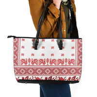 Antique Croatia Folk Embroidery Inspired Pattern Leather Tote Bag Roses and Peacocks - Wonder Print Shop