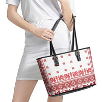 Antique Croatia Folk Embroidery Inspired Pattern Leather Tote Bag Roses and Peacocks - Wonder Print Shop
