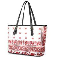 Antique Croatia Folk Embroidery Inspired Pattern Leather Tote Bag Roses and Peacocks - Wonder Print Shop