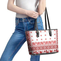 Antique Croatia Folk Embroidery Inspired Pattern Leather Tote Bag Roses and Peacocks - Wonder Print Shop