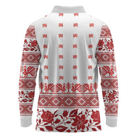 Antique Croatia Folk Embroidery Inspired Pattern Long Sleeve Polo Shirt Roses and Peacocks - Wonder Print Shop
