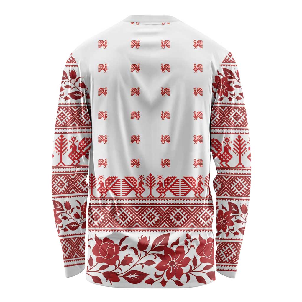 Antique Croatia Folk Embroidery Inspired Pattern Long Sleeve Shirt Roses and Peacocks - Wonder Print Shop