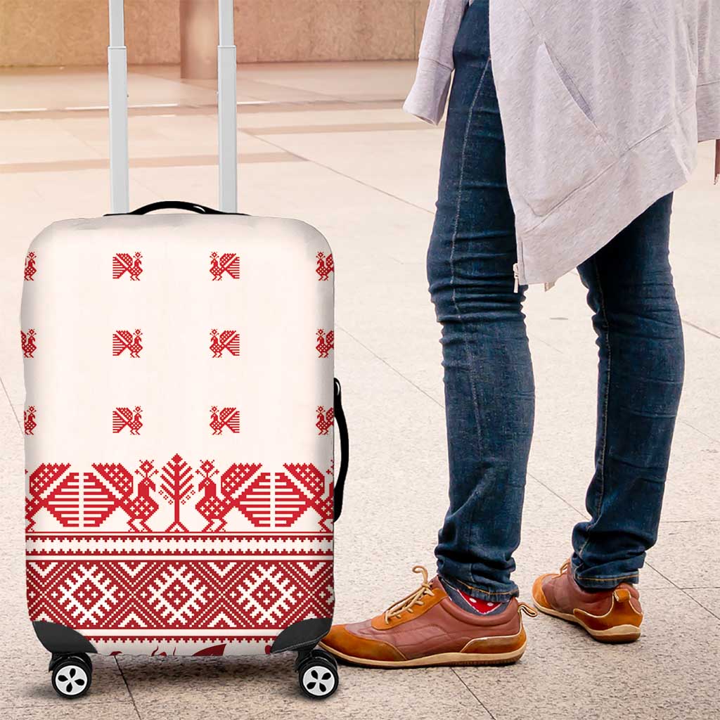 Antique Croatia Folk Embroidery Inspired Pattern Luggage Cover Roses and Peacocks - Wonder Print Shop