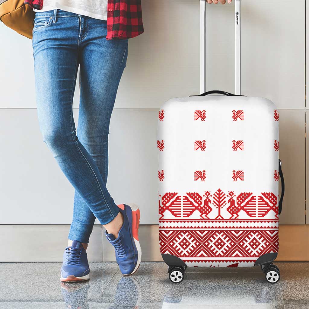 Antique Croatia Folk Embroidery Inspired Pattern Luggage Cover Roses and Peacocks - Wonder Print Shop