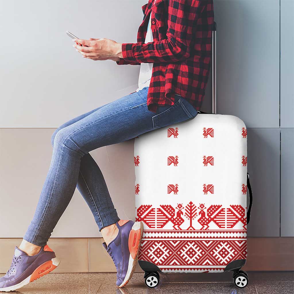 Antique Croatia Folk Embroidery Inspired Pattern Luggage Cover Roses and Peacocks - Wonder Print Shop