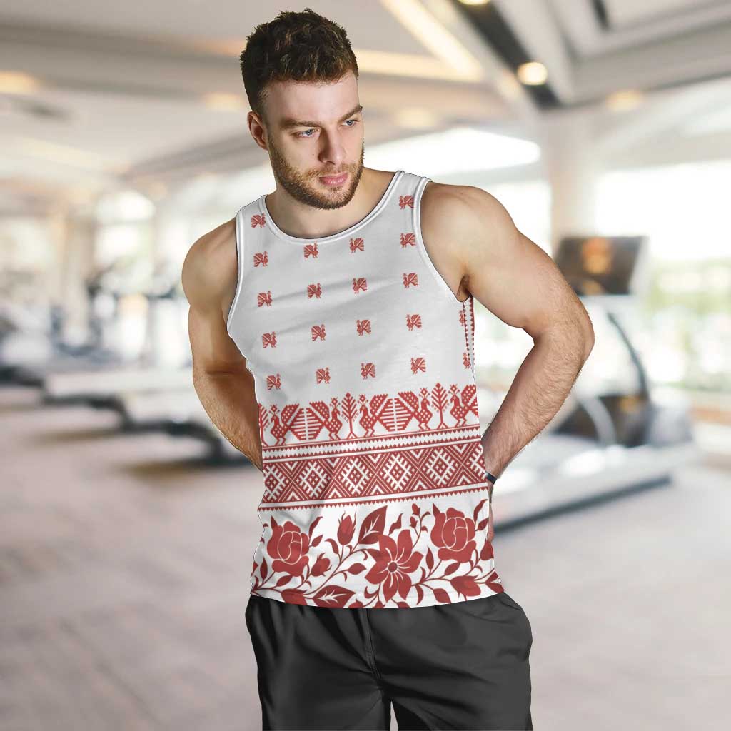 Antique Croatia Folk Embroidery Inspired Pattern Men Tank Top Roses and Peacocks - Wonder Print Shop