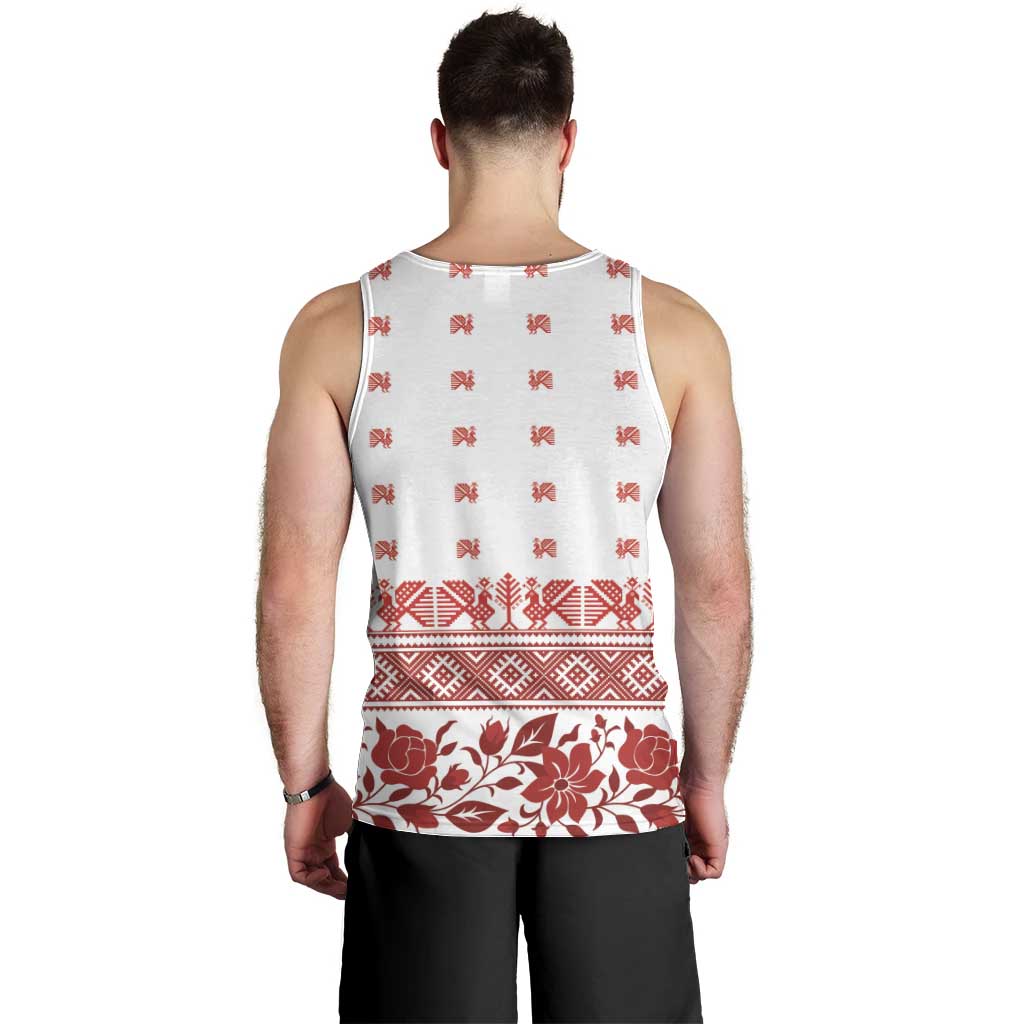 Antique Croatia Folk Embroidery Inspired Pattern Men Tank Top Roses and Peacocks - Wonder Print Shop