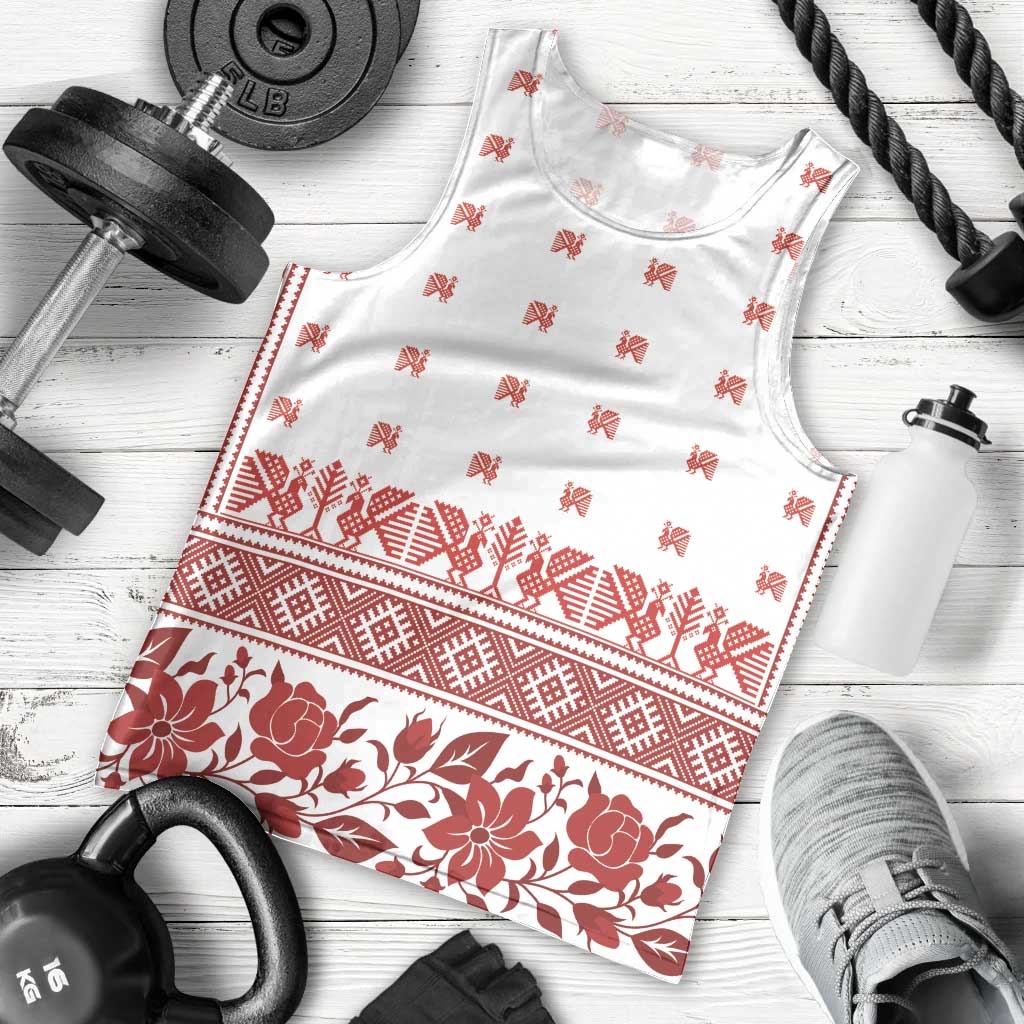 Antique Croatia Folk Embroidery Inspired Pattern Men Tank Top Roses and Peacocks - Wonder Print Shop