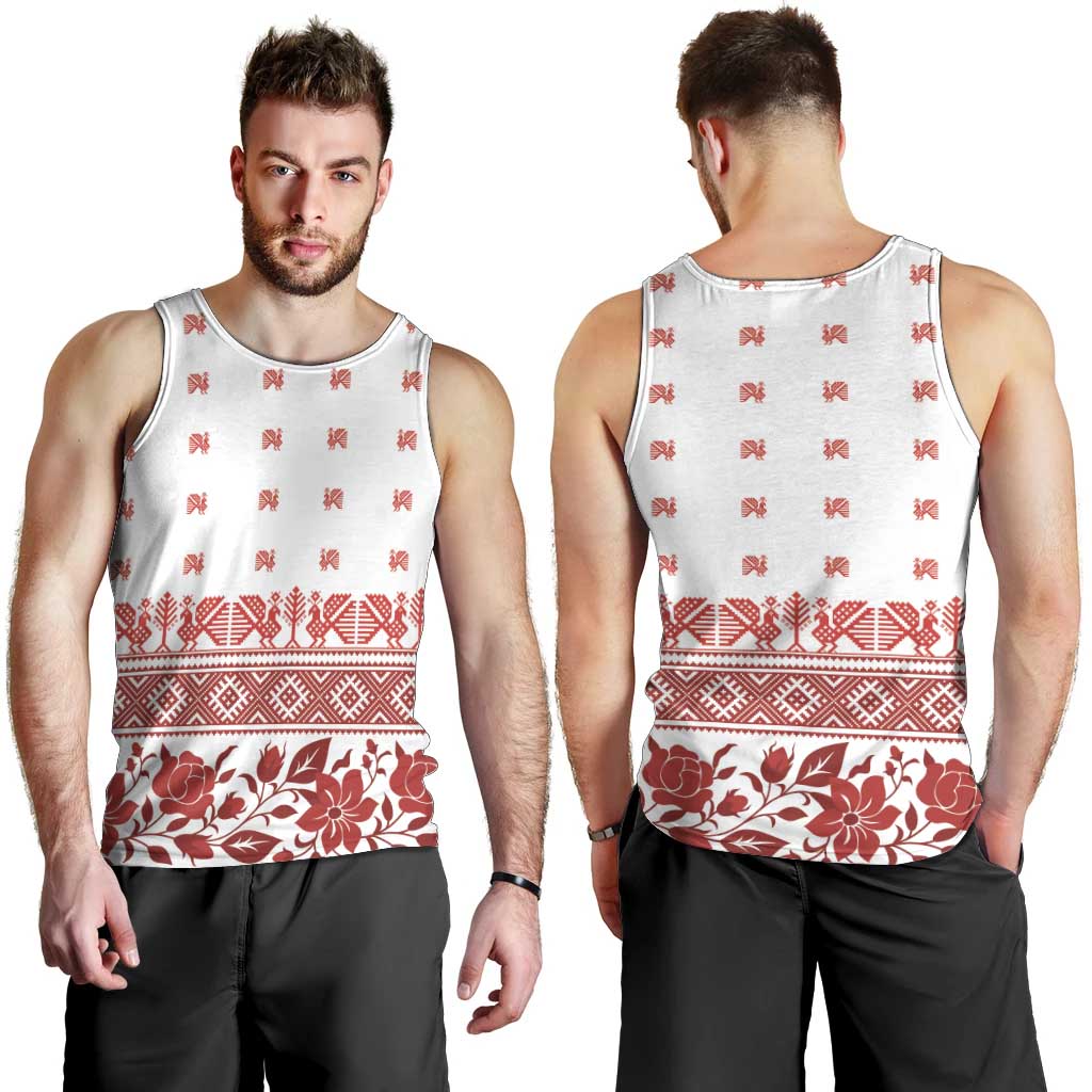Antique Croatia Folk Embroidery Inspired Pattern Men Tank Top Roses and Peacocks - Wonder Print Shop
